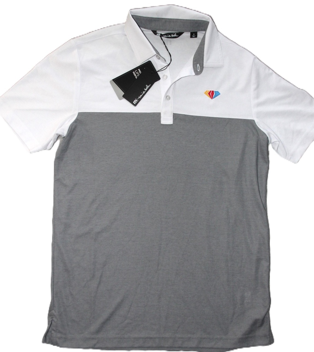 TravisMathew Polo Shirt Mens S Gray Colorblock Cotton Polyester Golf Collared